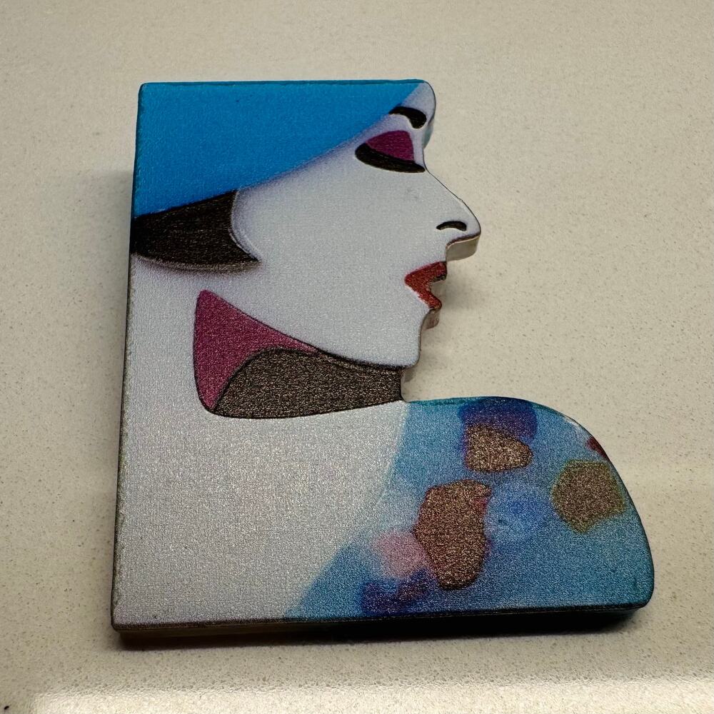 Retro Abstract Woman Face Acrylic Memo Clip Postmodern Decor